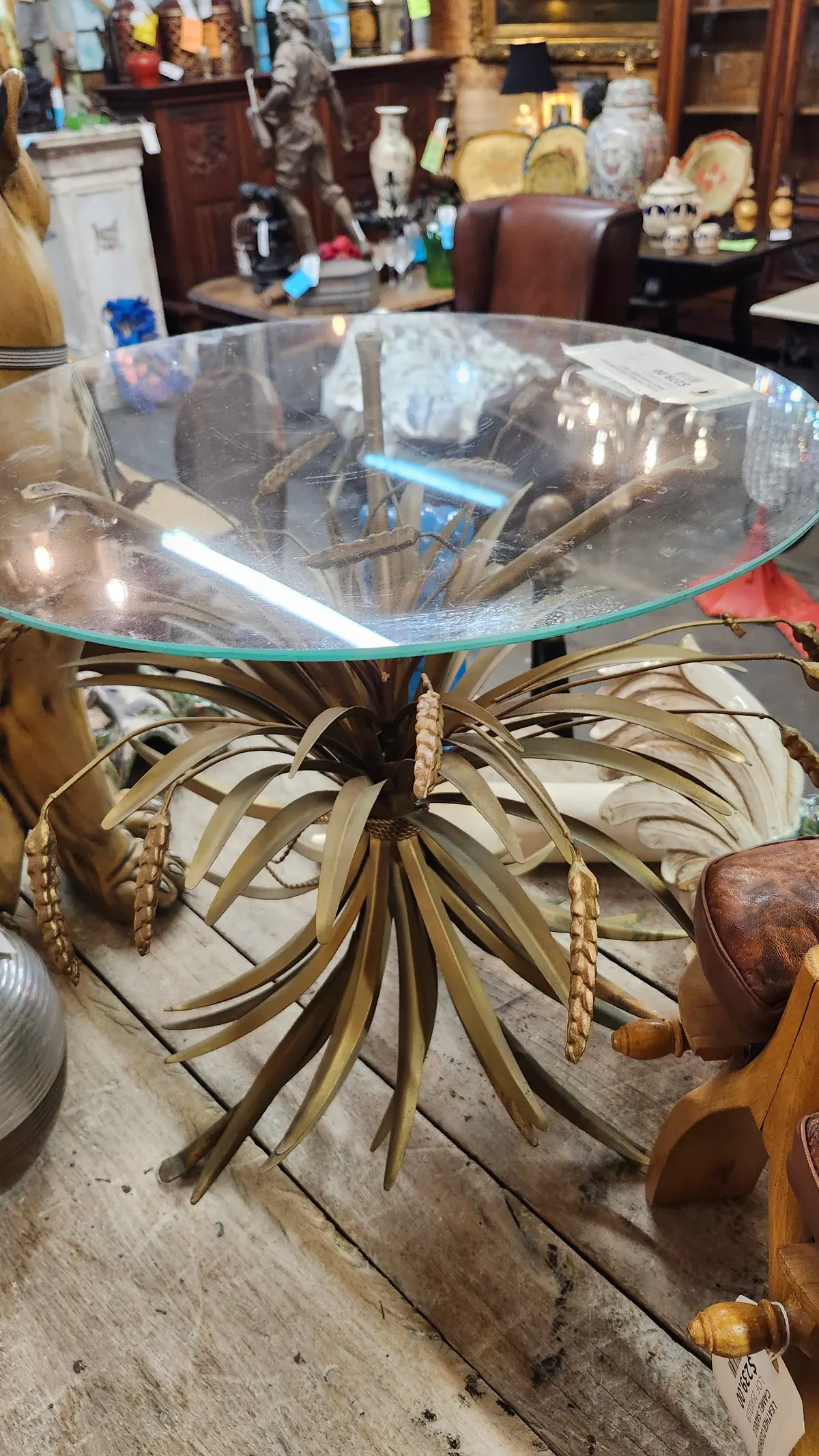 Glass Top Hollywood Regency Wheat Base Iron Table 1
