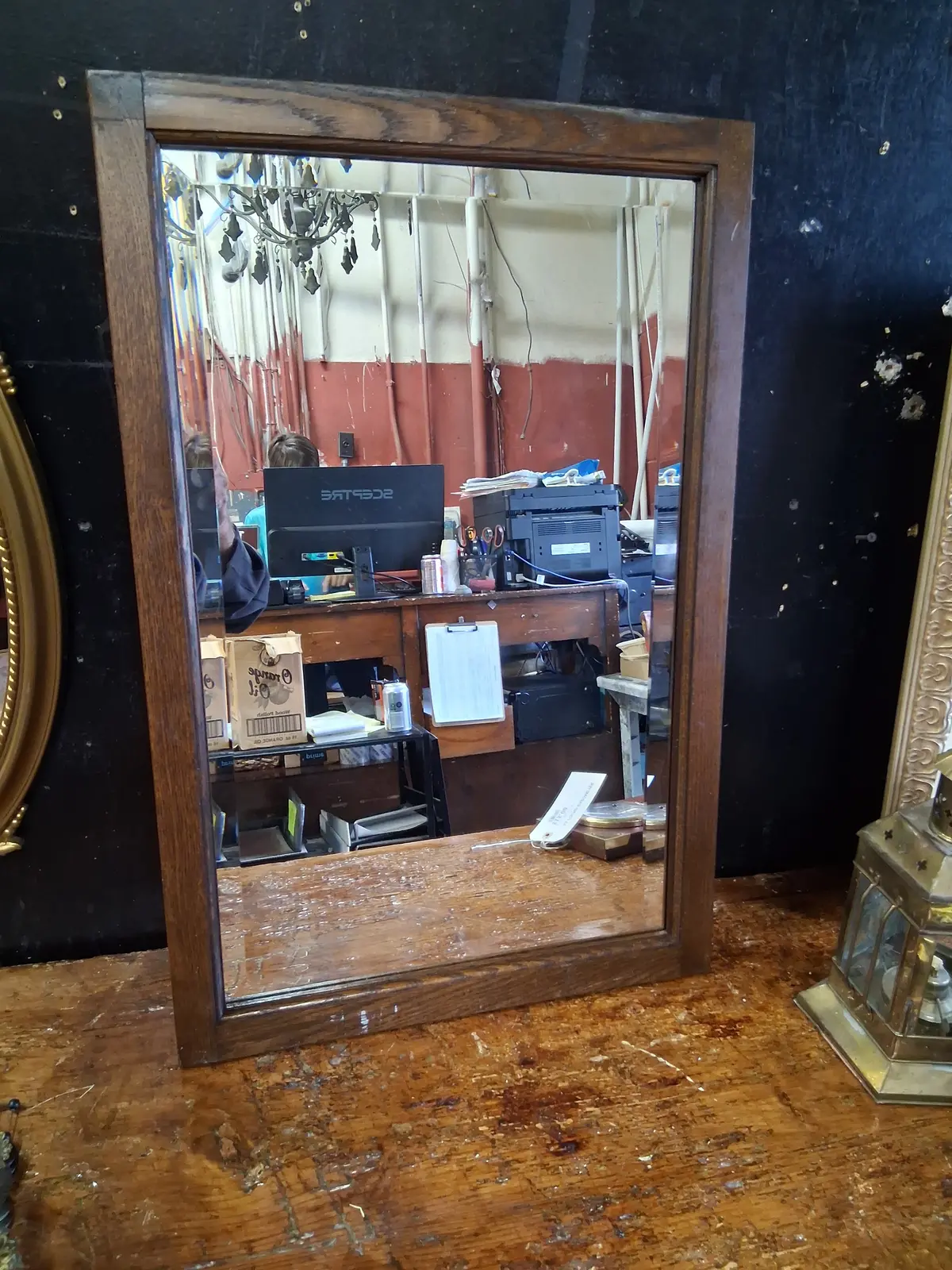 Small Oak Beveled Mirror 1