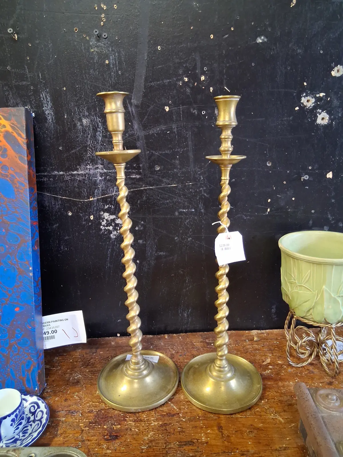 Pair Of Tall Brass Barley Twist Candle Stands 1