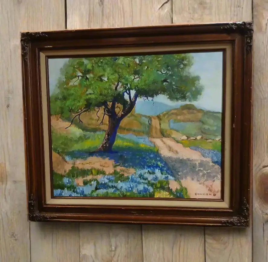 Framed Impressionist Bluebonnet Landscape Oil Painting Signed Condon 1981-Copy 1982 1