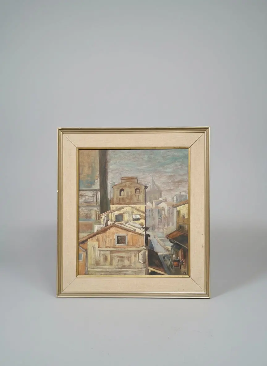 Small Framed Oil Painting Of Florence, Point Vechio Church -Signed Maria Luisa Ugolini-Bonta 1
