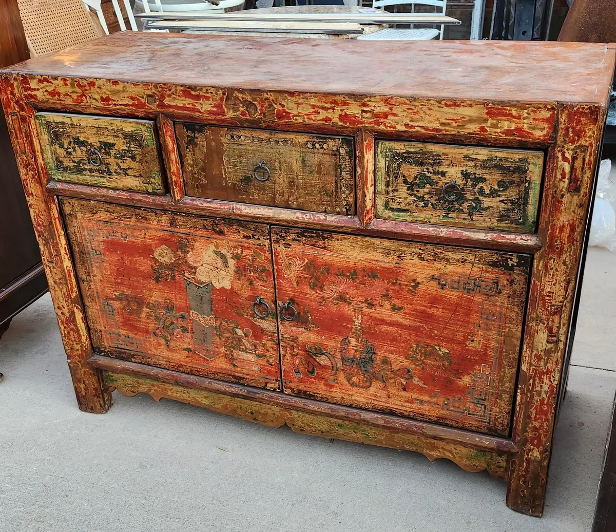 2 Door, 3 Drawer Red Chinese Server 1