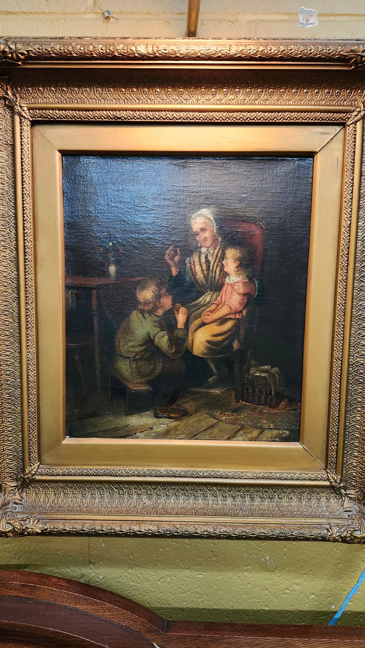 19Th Century Oil Painting "Grandmothers Visit" Circa 1845 1