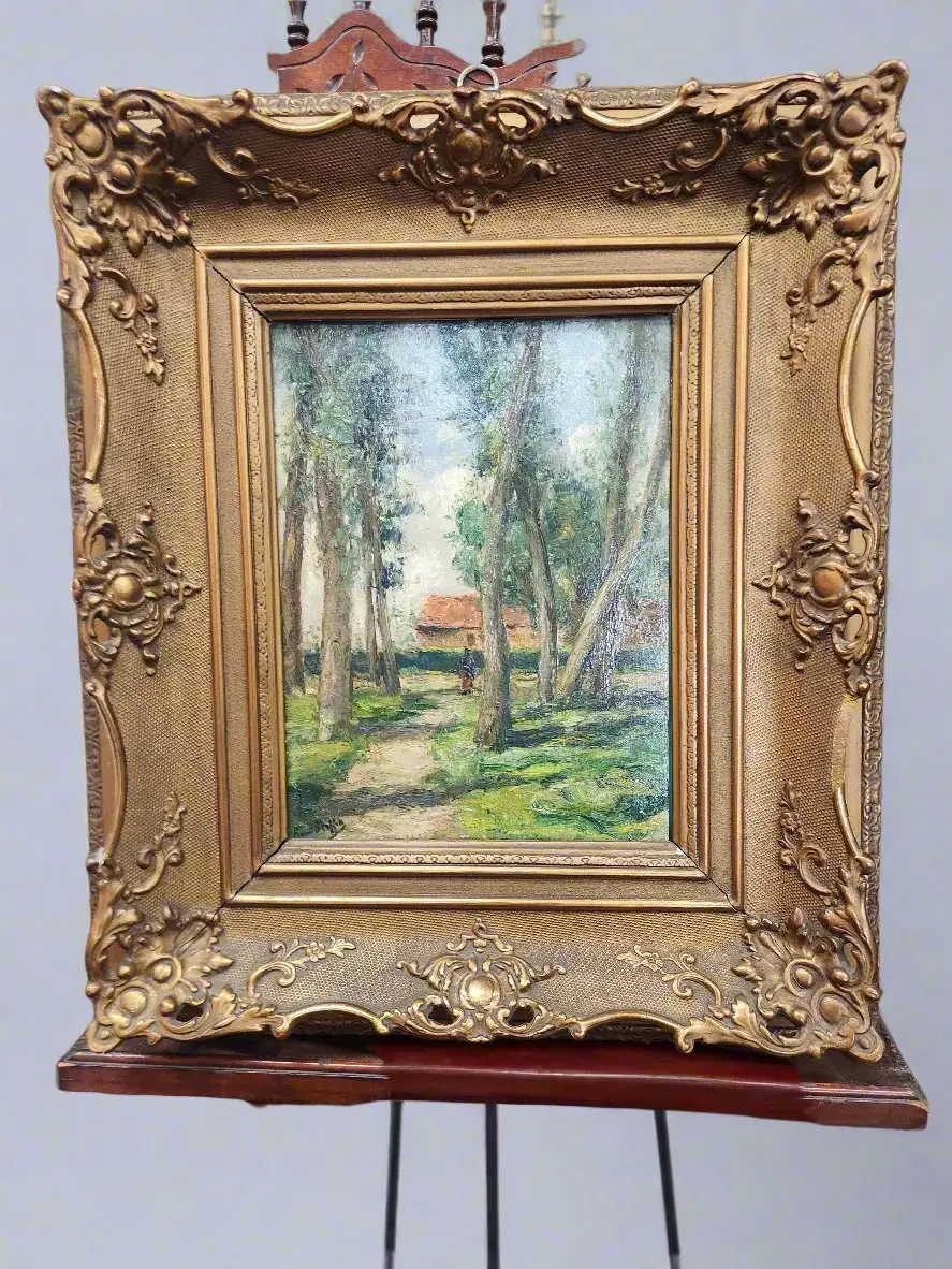 19Th Century Impasto Painting Of A Red Roof House 1