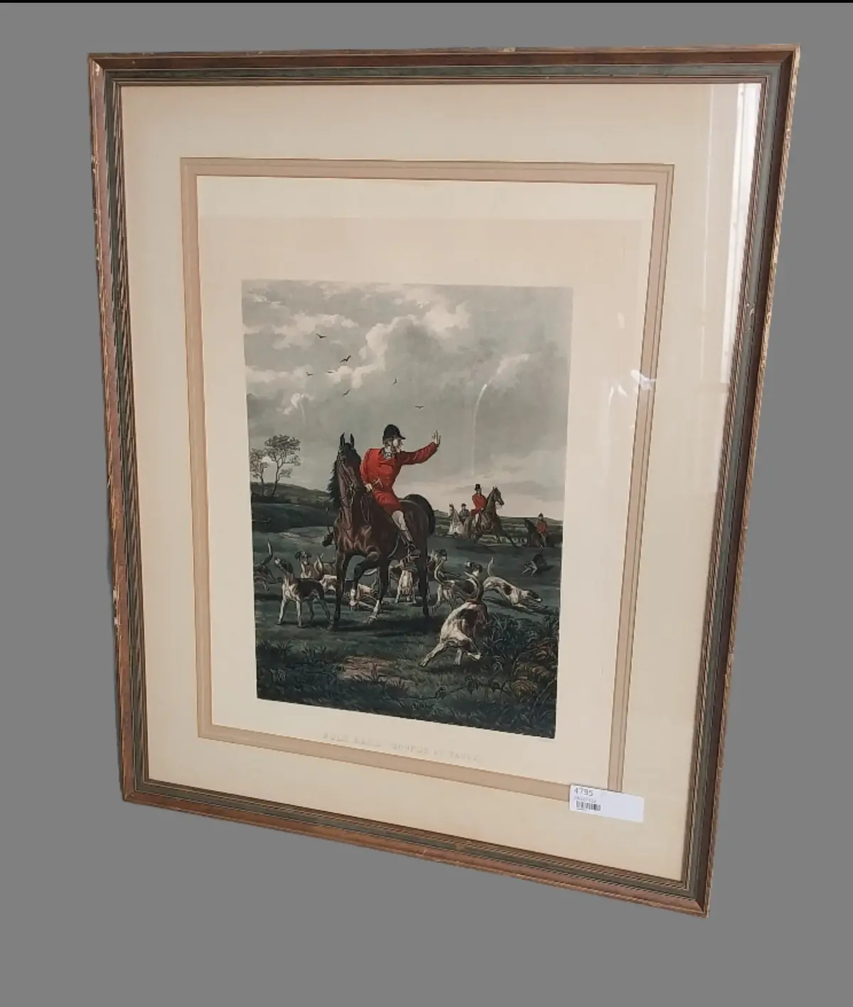 English Hunt Scene Colored Engraving Print "Hold" 1