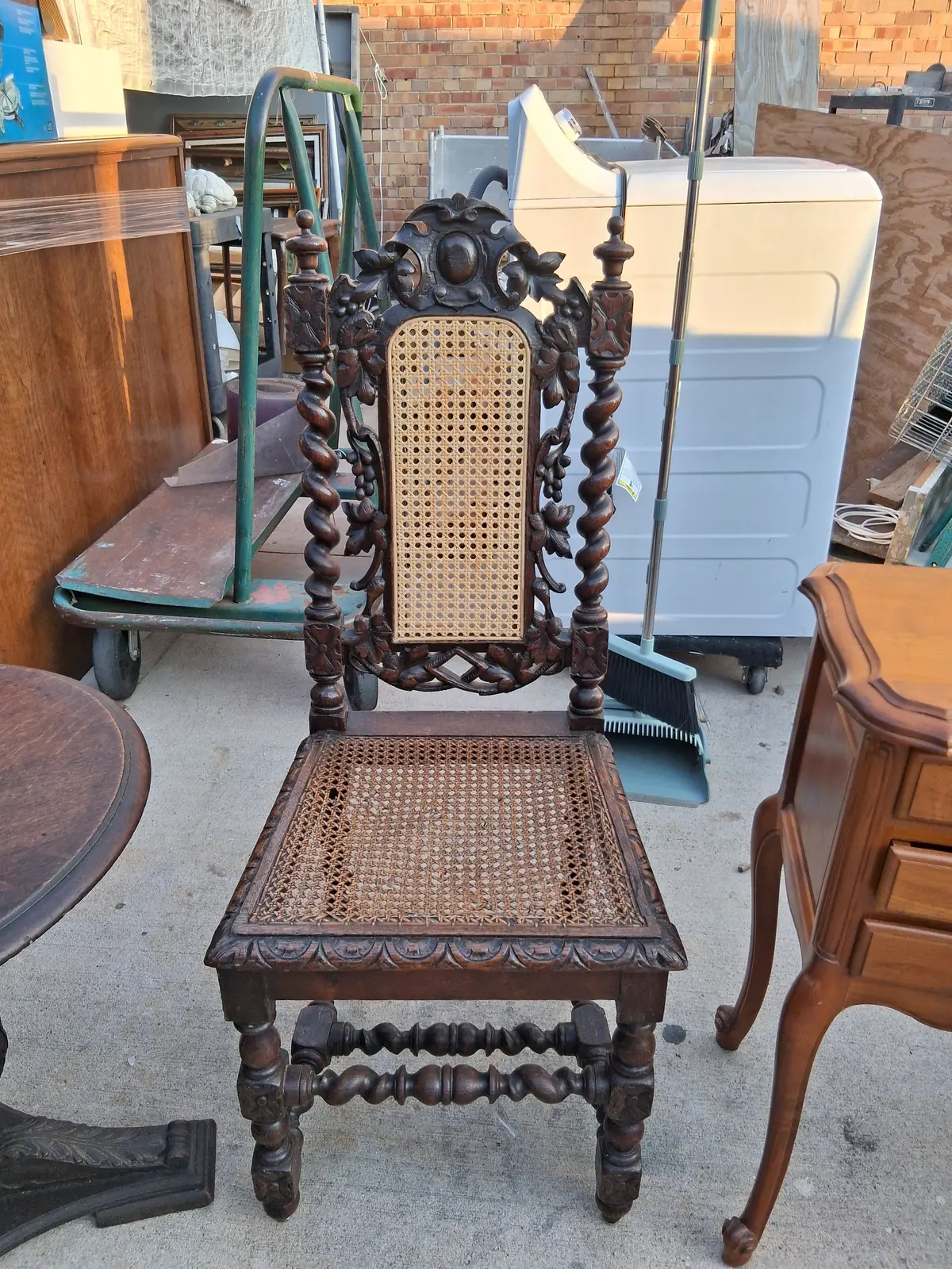 Single Barley Twist Caned Oak Chair 1
