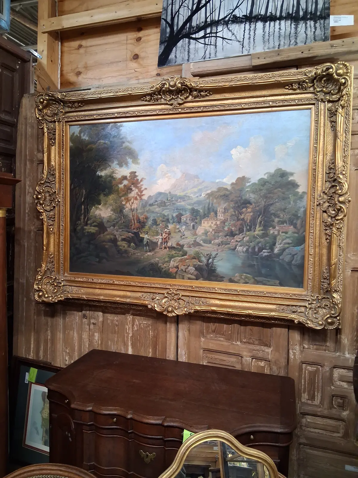 Huge Italian Relined Landscape In Later Frame 1