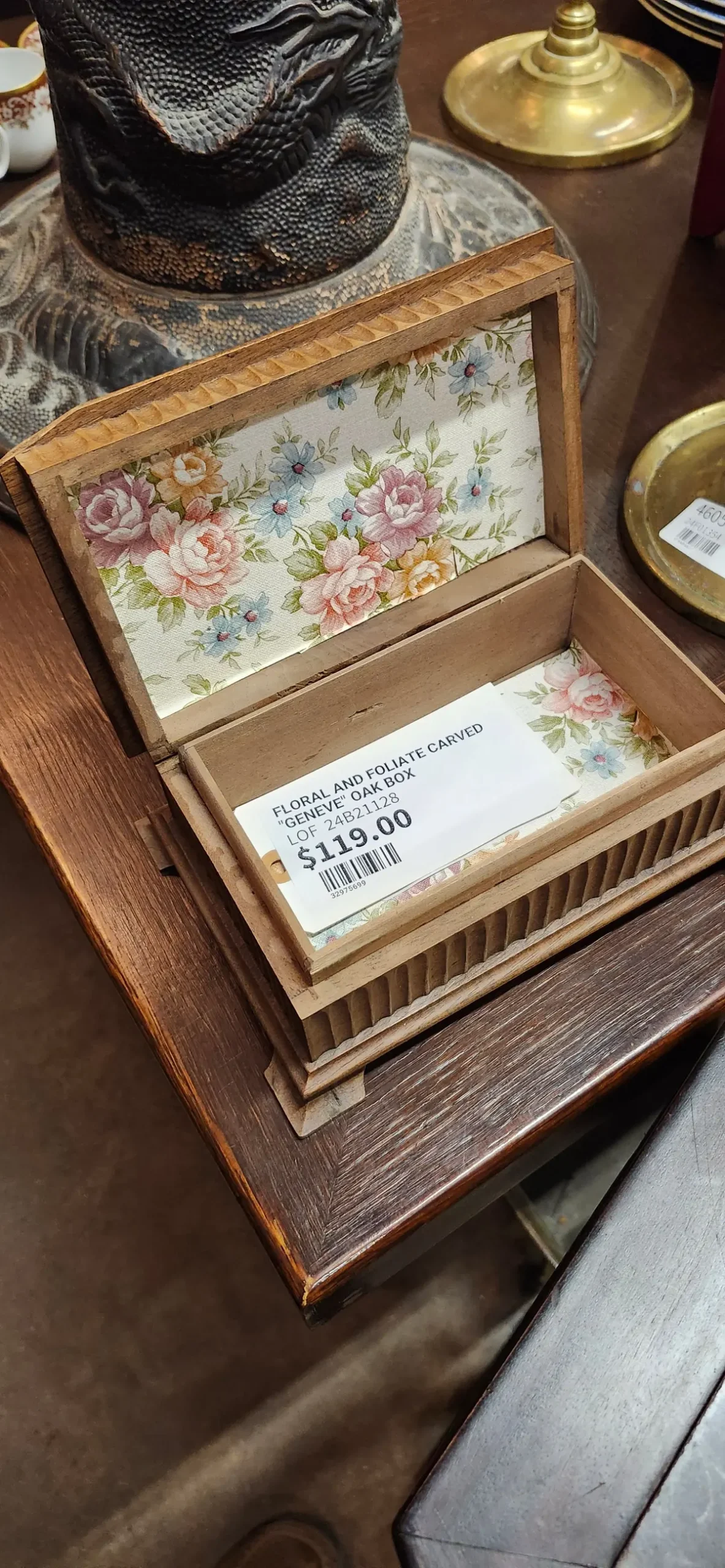 Floral And Foliate Carved "Geneve" Oak Box 1