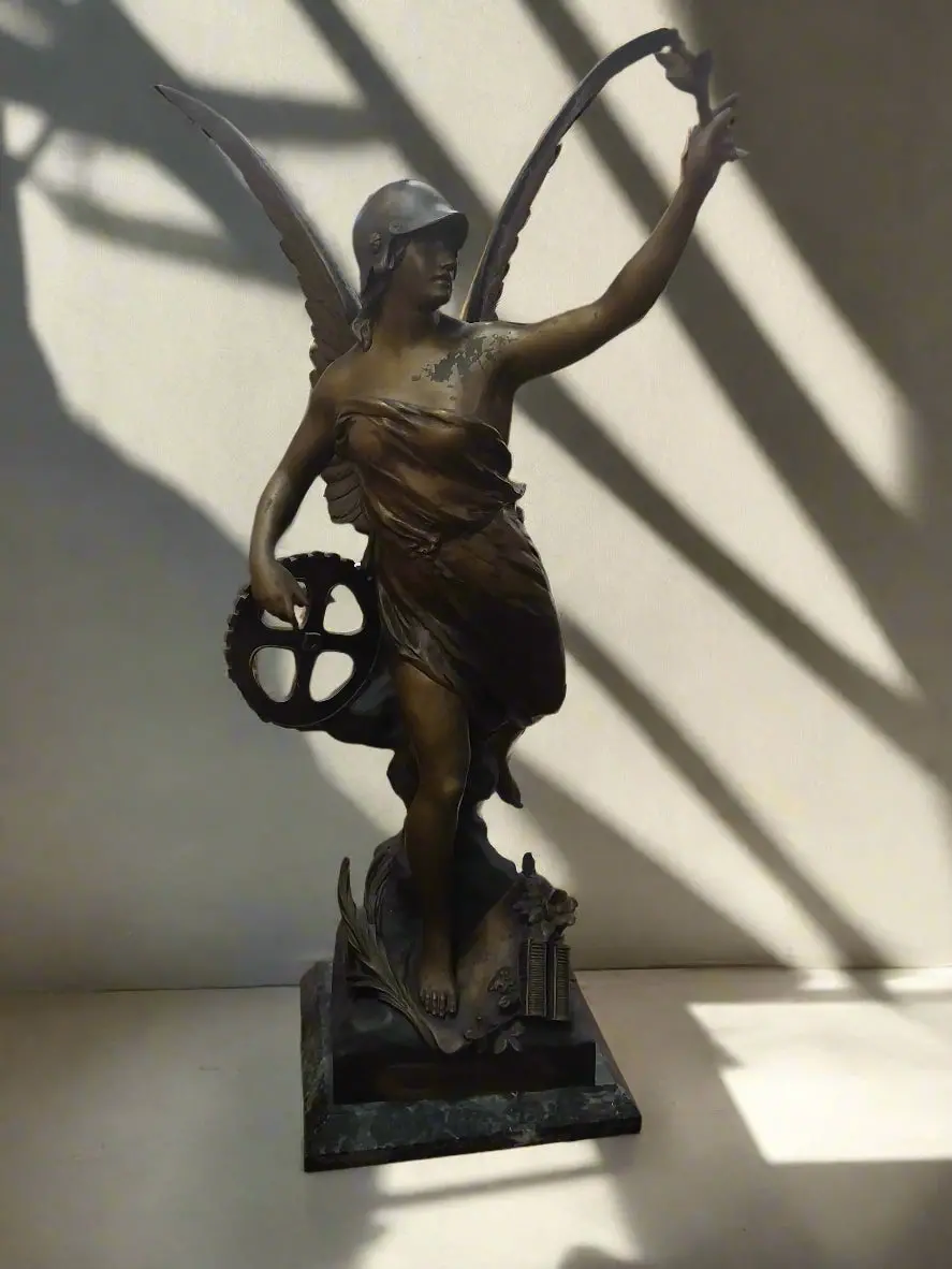 French Winged Woman Spelter Statue 1