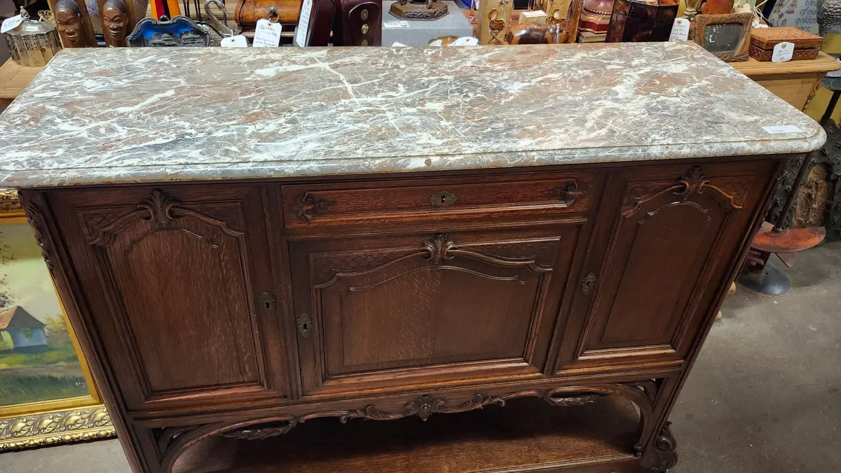 Louis Xv Marble Top Shallow Oak  Server 1