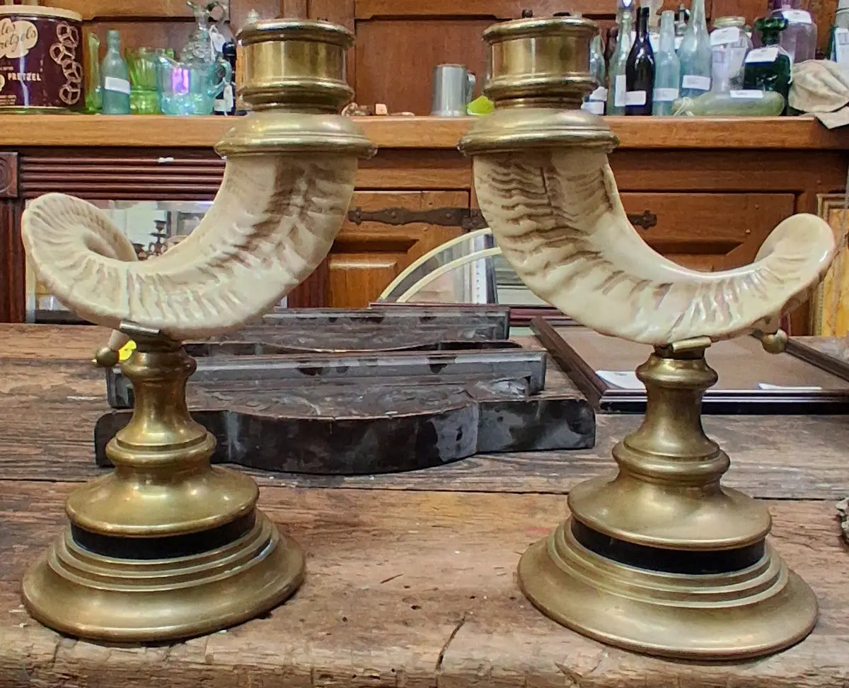 Pair Of Faux Ram Horn Candle Stands 1