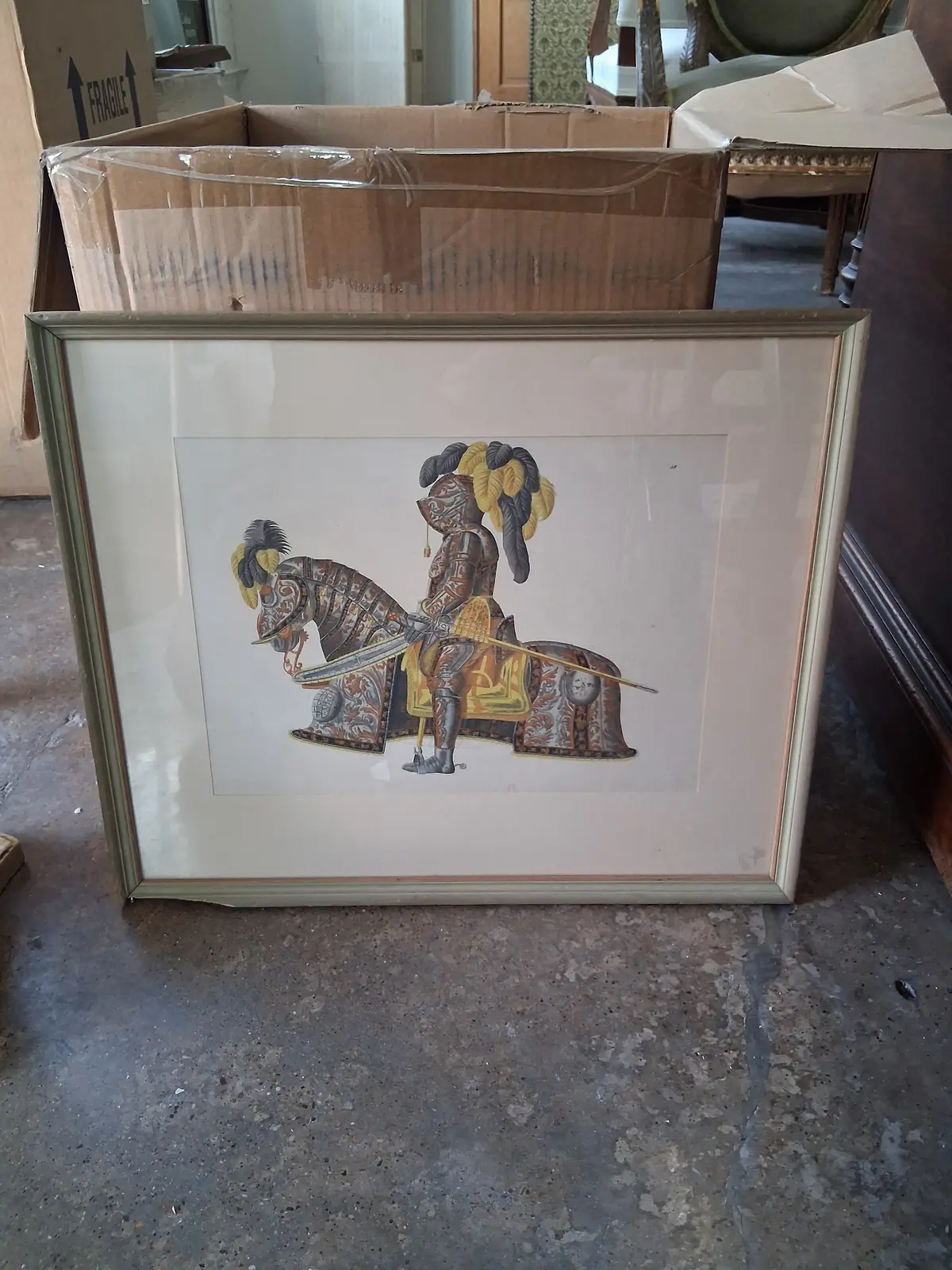 As Found Hand Colored Engraving Of Knight On Horse 1