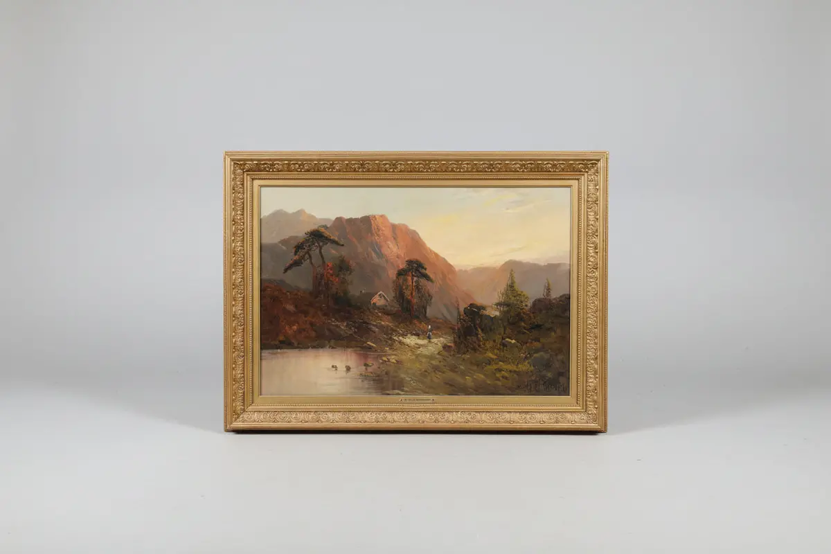Gilt Framed English Mountain Landscape Oil Painting Circa 1900 -Signed Alfred Fontville De Breanski 1