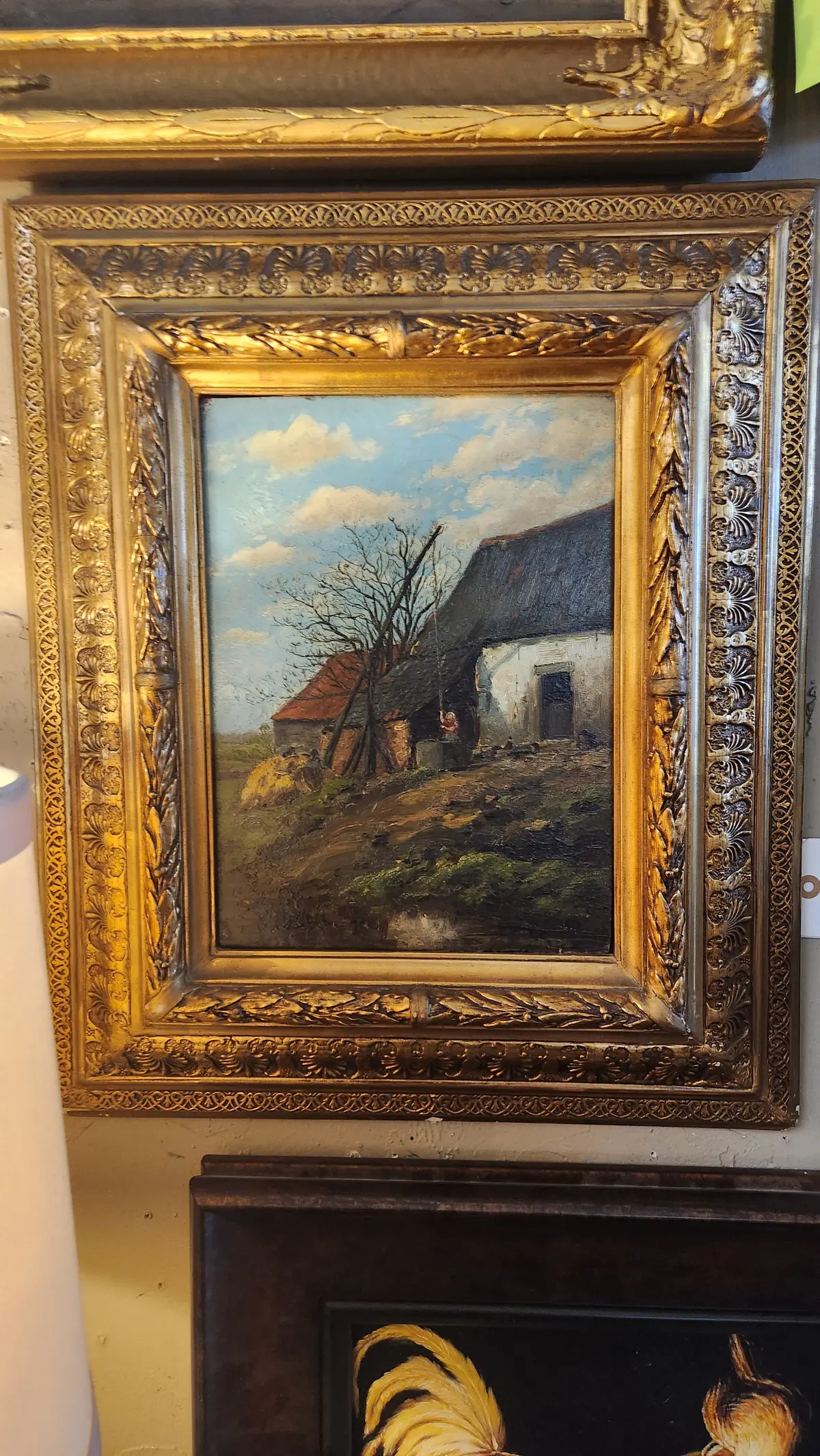 Vertical Framed Oil Painting Of Lady At A Well 1