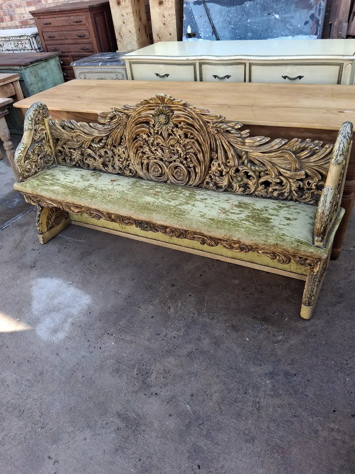 Carved Long Italian Bench Painted 1