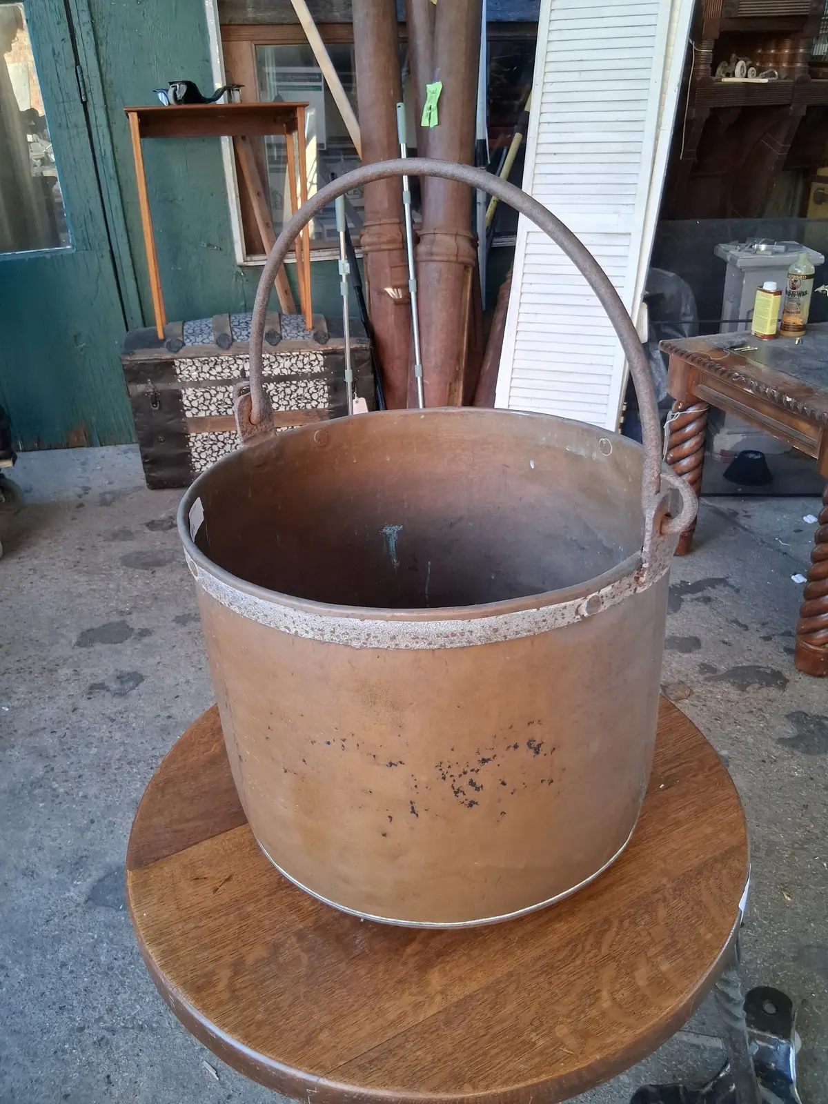 Large Iron Banded Copper Pot 1