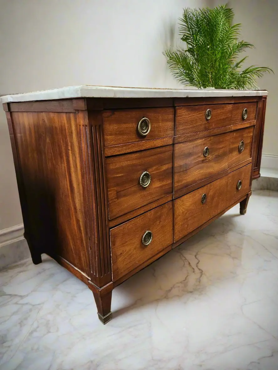 Louis Xvi 3 Drawer Marble Top Commode 1