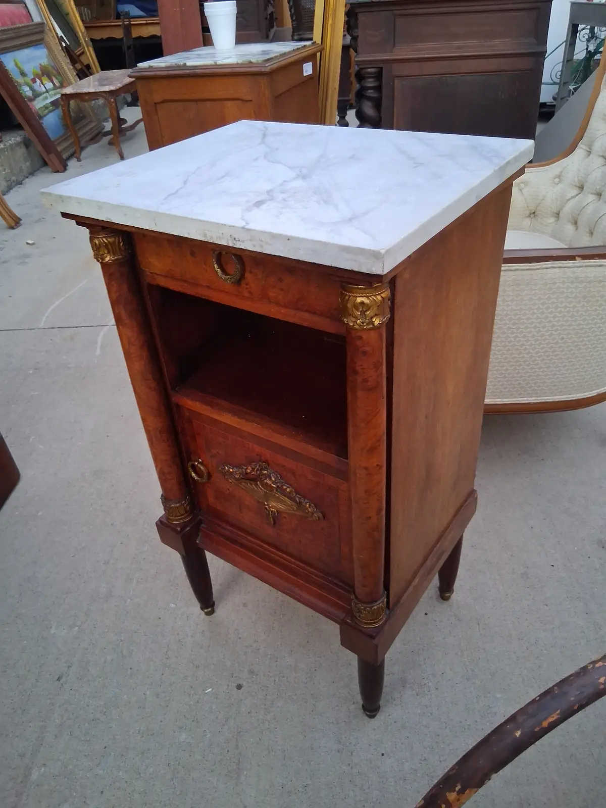 French Empire Marble Top Mahogany Side Cabinet 1