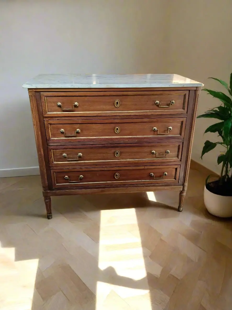 White Louis Xvi White Marble Top 4 Drawer Chest 1