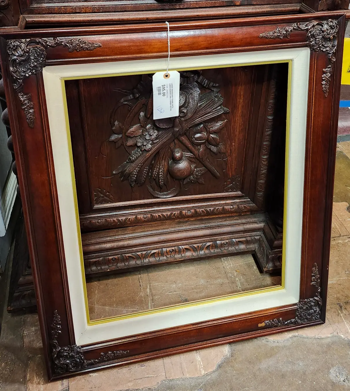 Large Mahogany Frame With Linen Border And Corner Detail 1