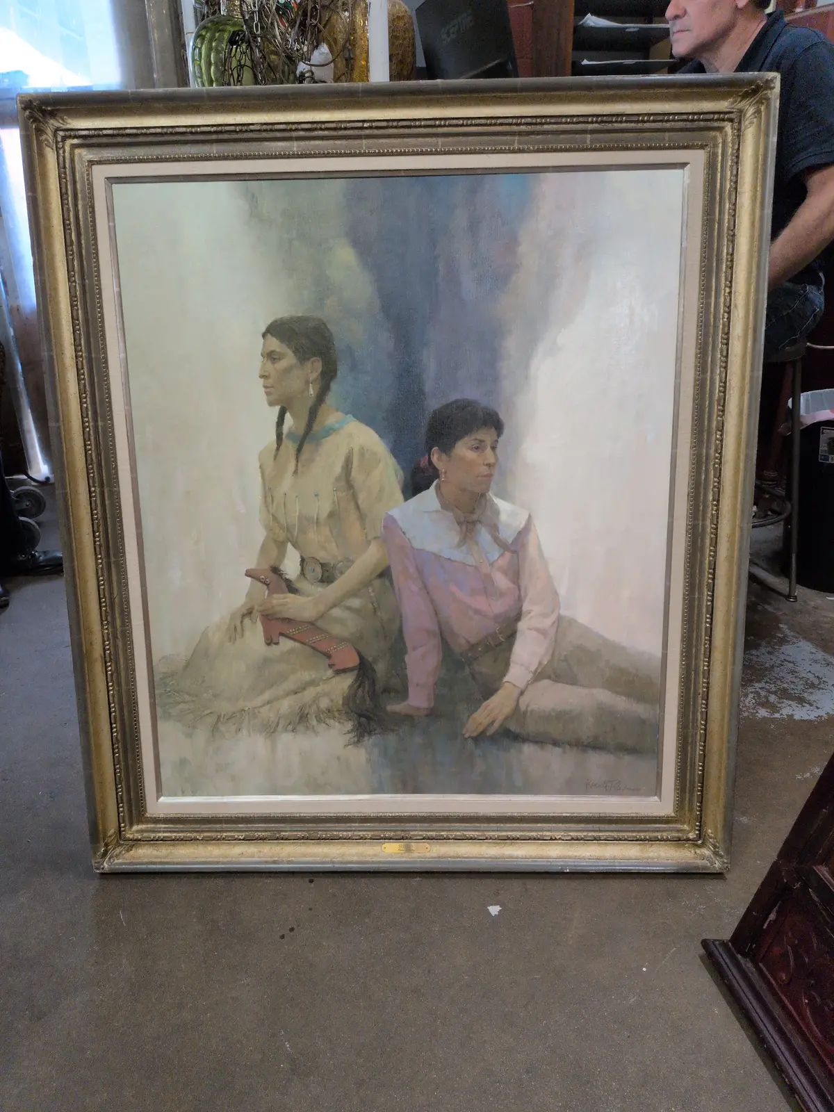 Large Framed Oil Painting Of A Boy And Girl Signed Kenneth Riley 1