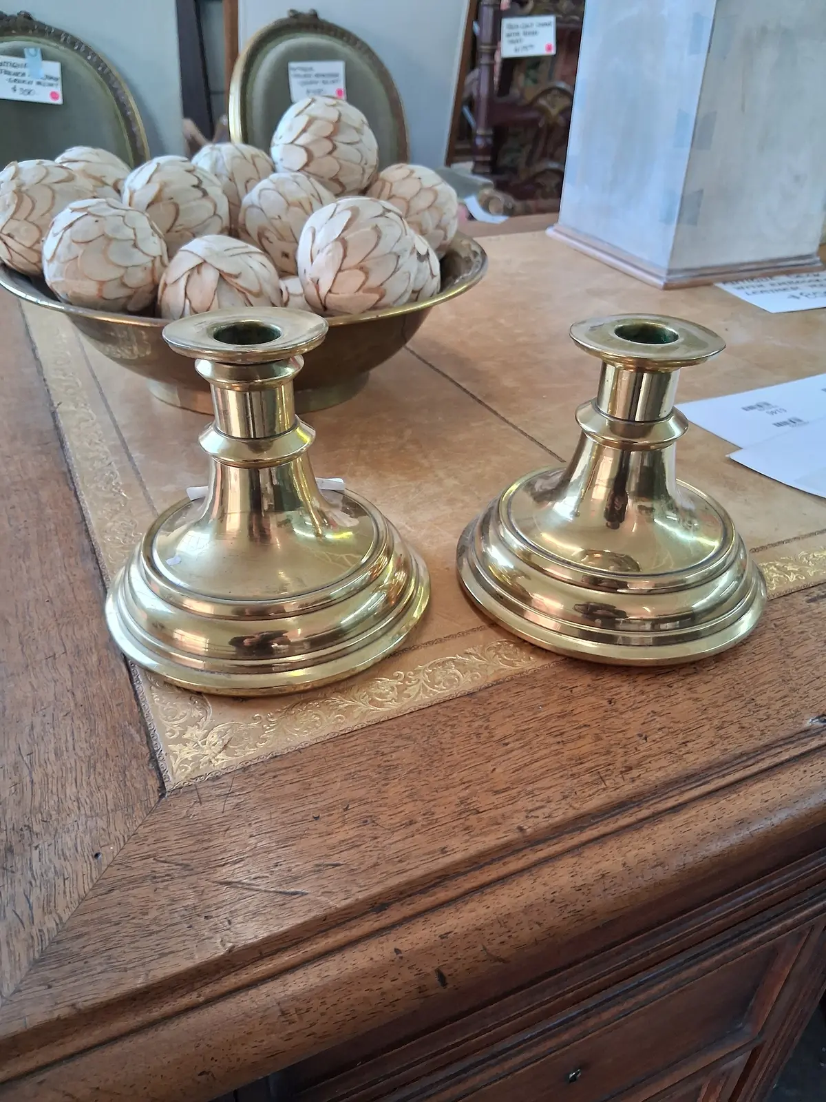 Pair Of Low Brass Candle Holders 1