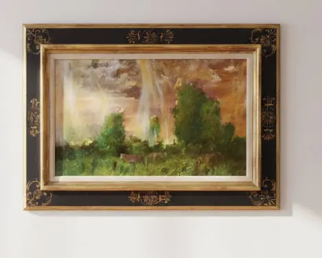 Large Framed Landscape Oil Painting With A Storm Signed Jackson Hensley 1