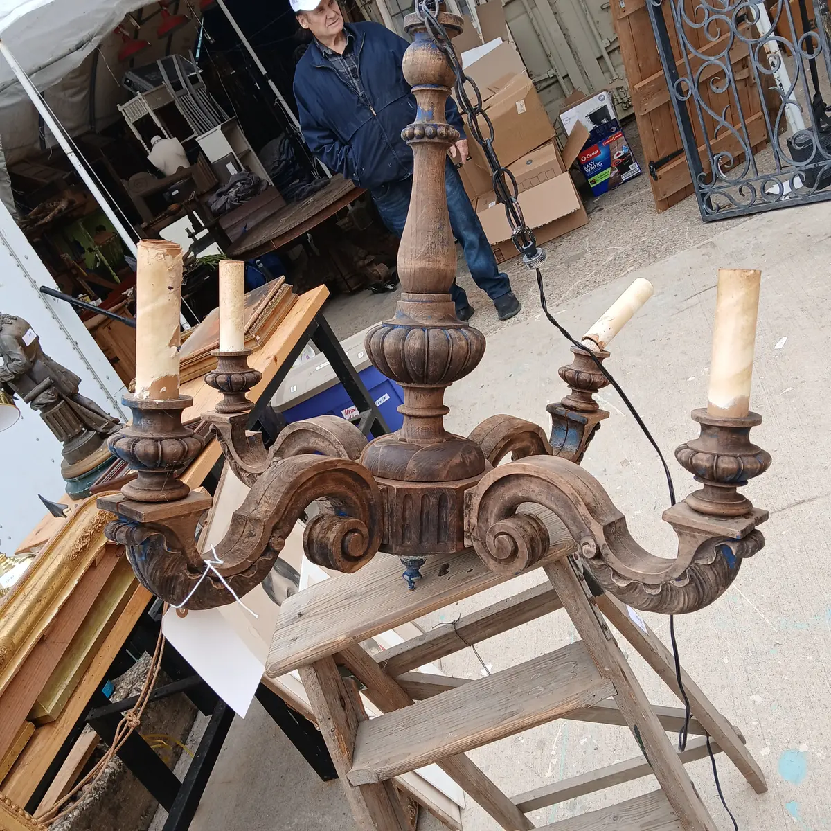 Four Light French Oak Chandelier As Found 1