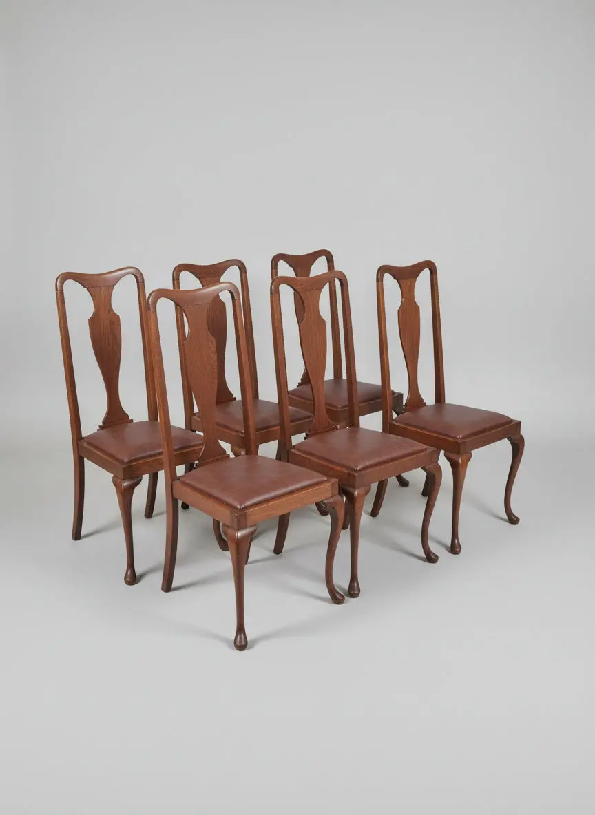 Set Of 6 High Back Queen Anne Chairs 1