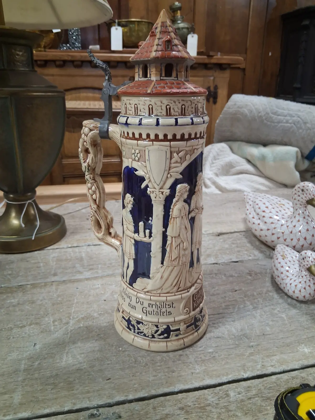 Large Blue And Ivory German Stein 1