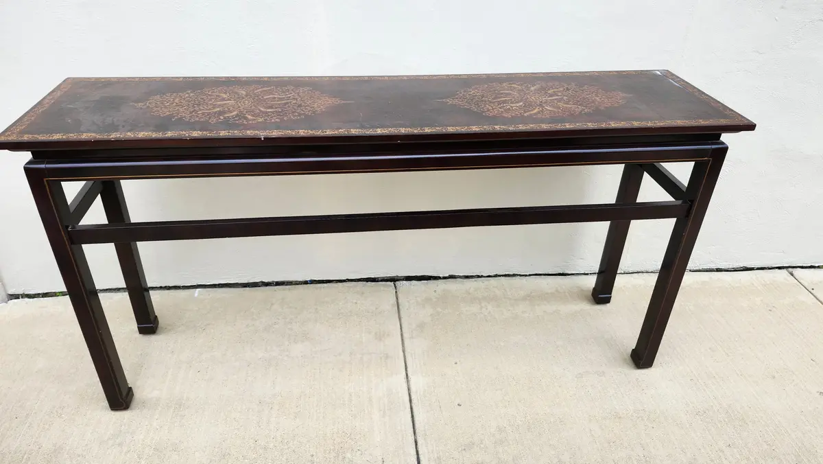 Asian Style Console With Burled Top And Design 1
