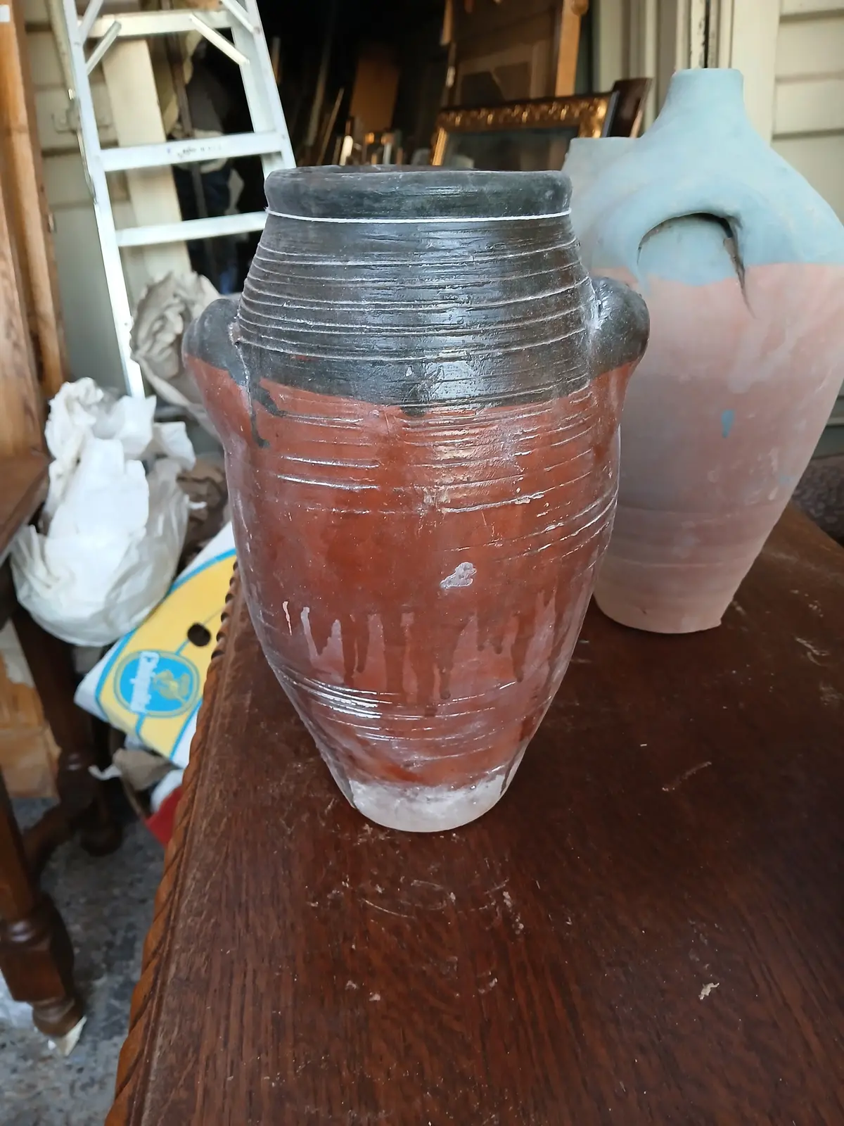 Glazzed Terra Cotta Vase With Two Handles 1
