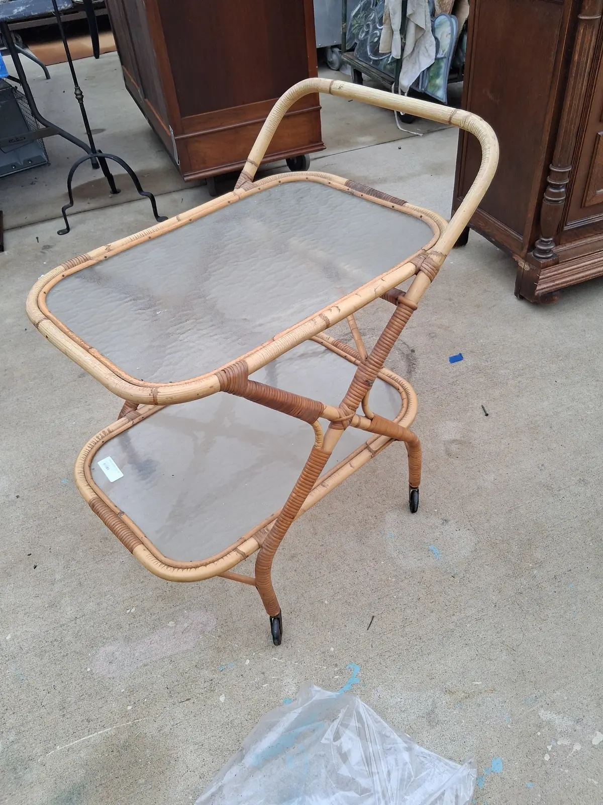 Small Rattan Tea Cart 1