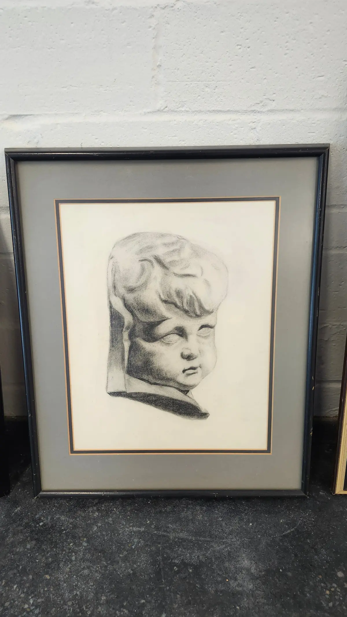 Charcoal Cherubic Portrait In Black Frame 1
