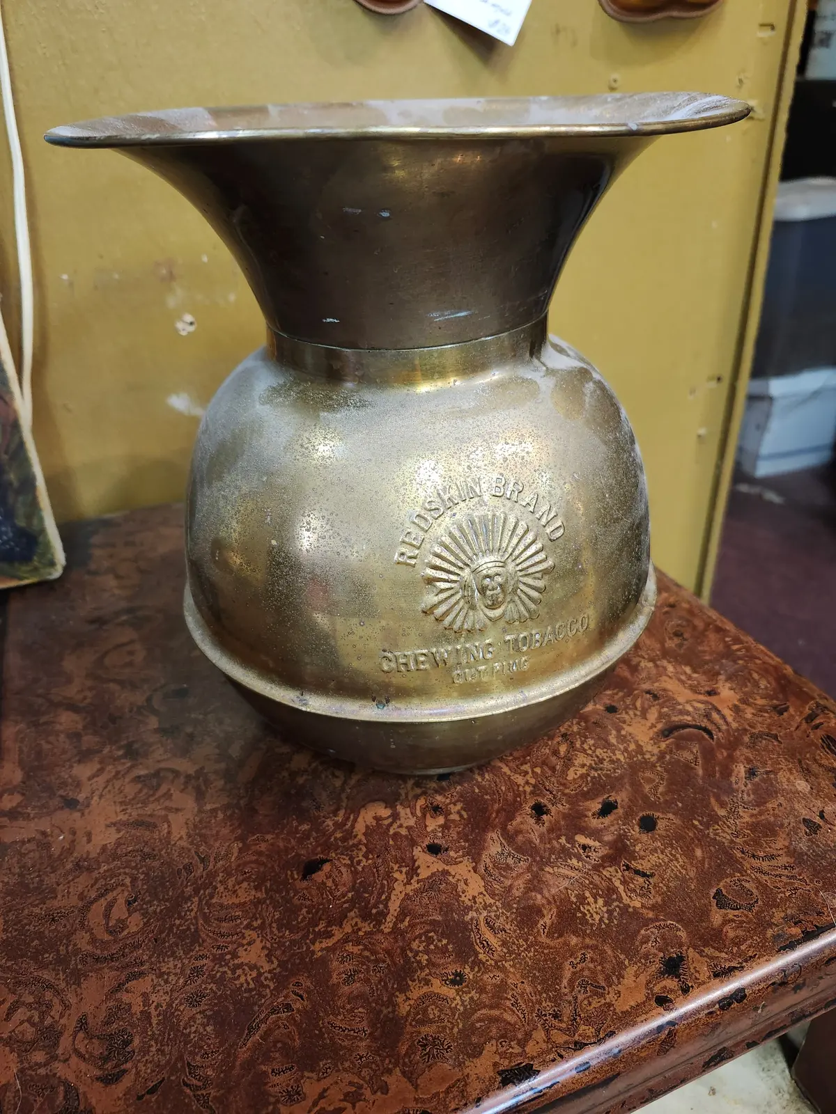 Brass Antique Spitoon With Embossed Advertising 1