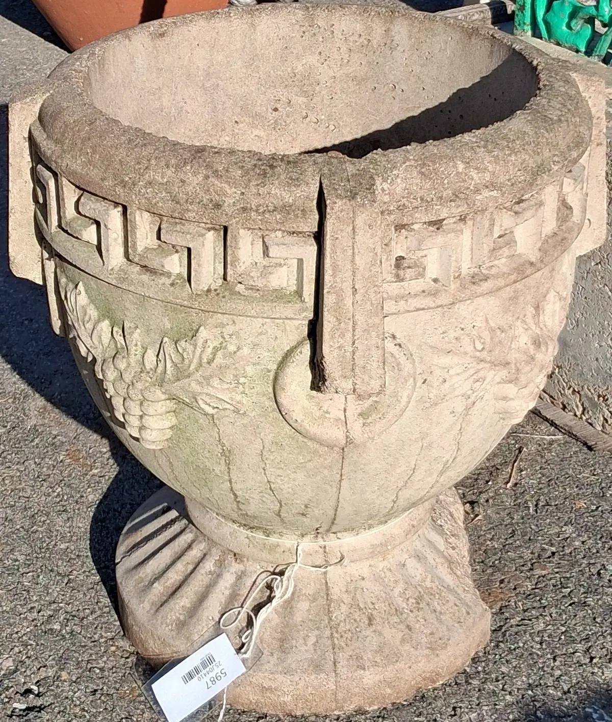 As Found Small Greek Key Concrete Planter 1