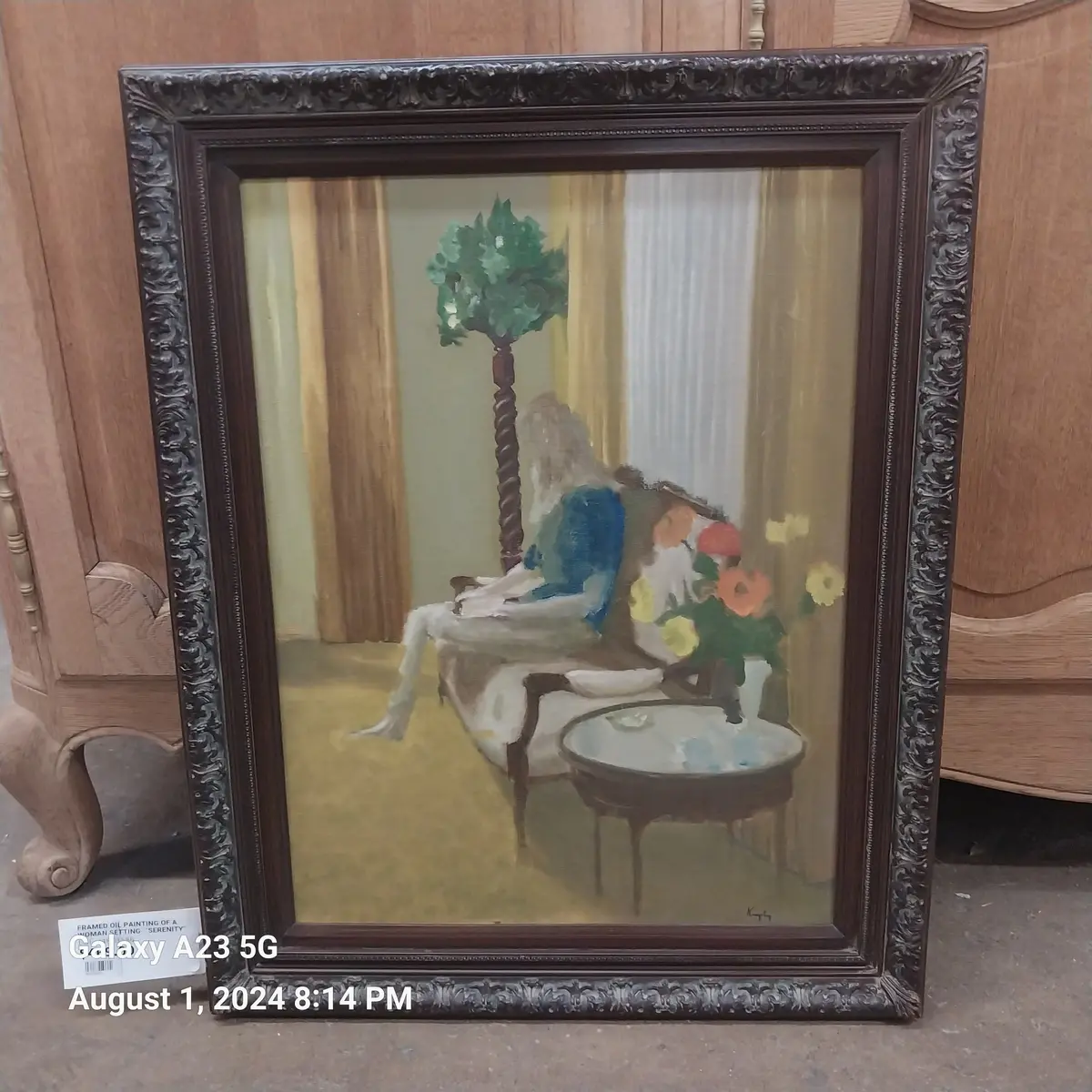 Framed Oil Painting Of A Woman Setting- "Serenity" 1