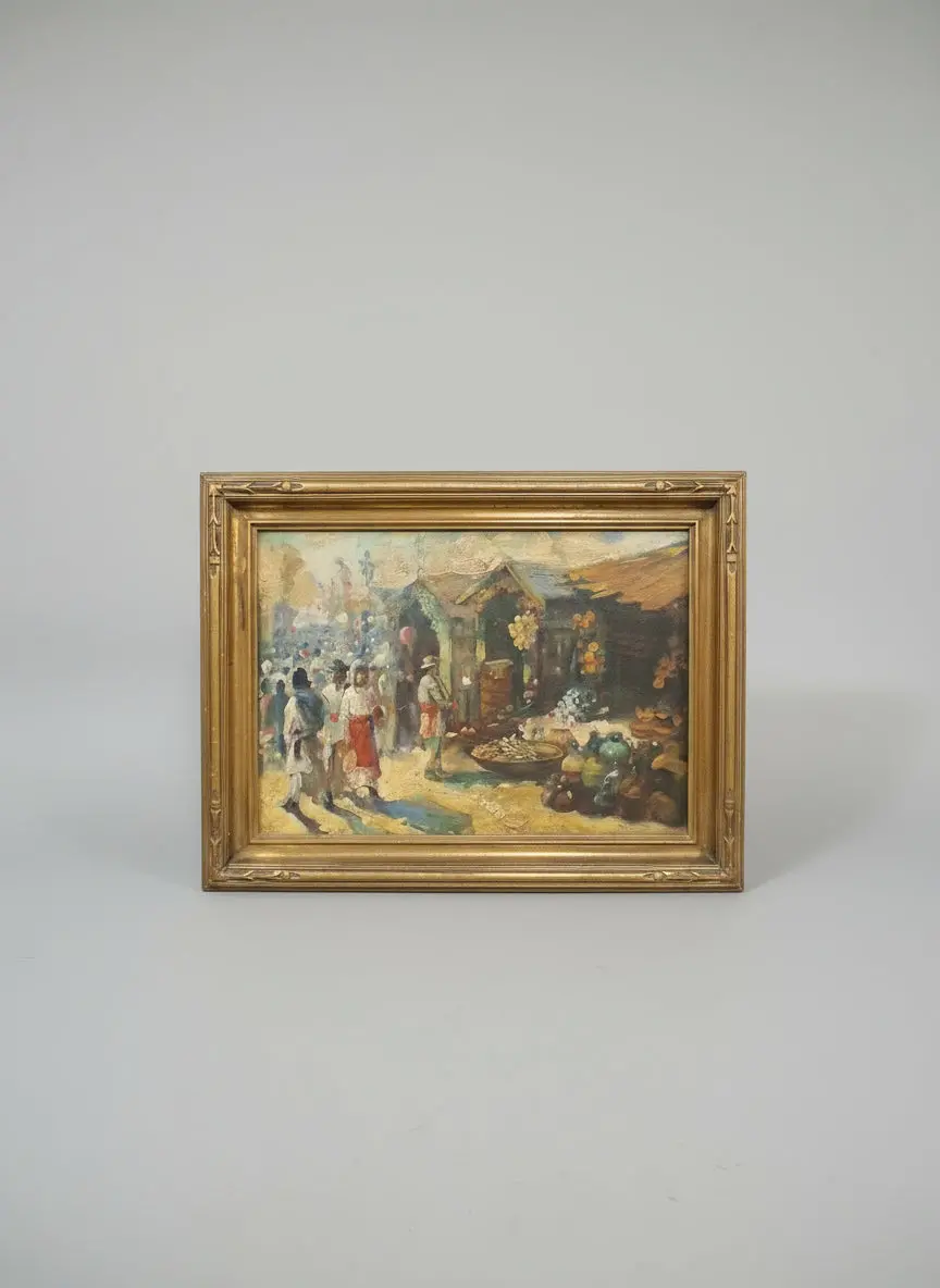 Small Framed Mexican Market Oil Painting 1