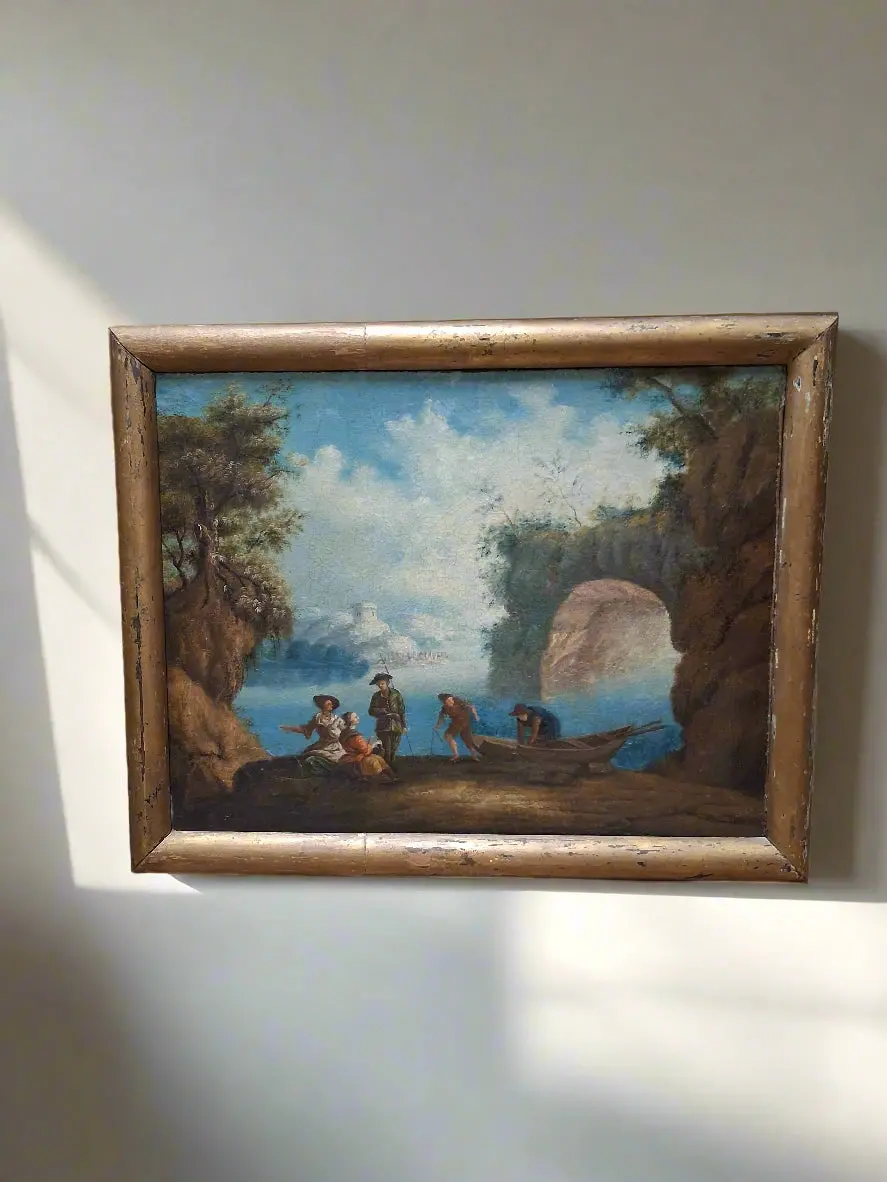 Framed 18Th Century Italian Oil Painting "The Grotto" 1