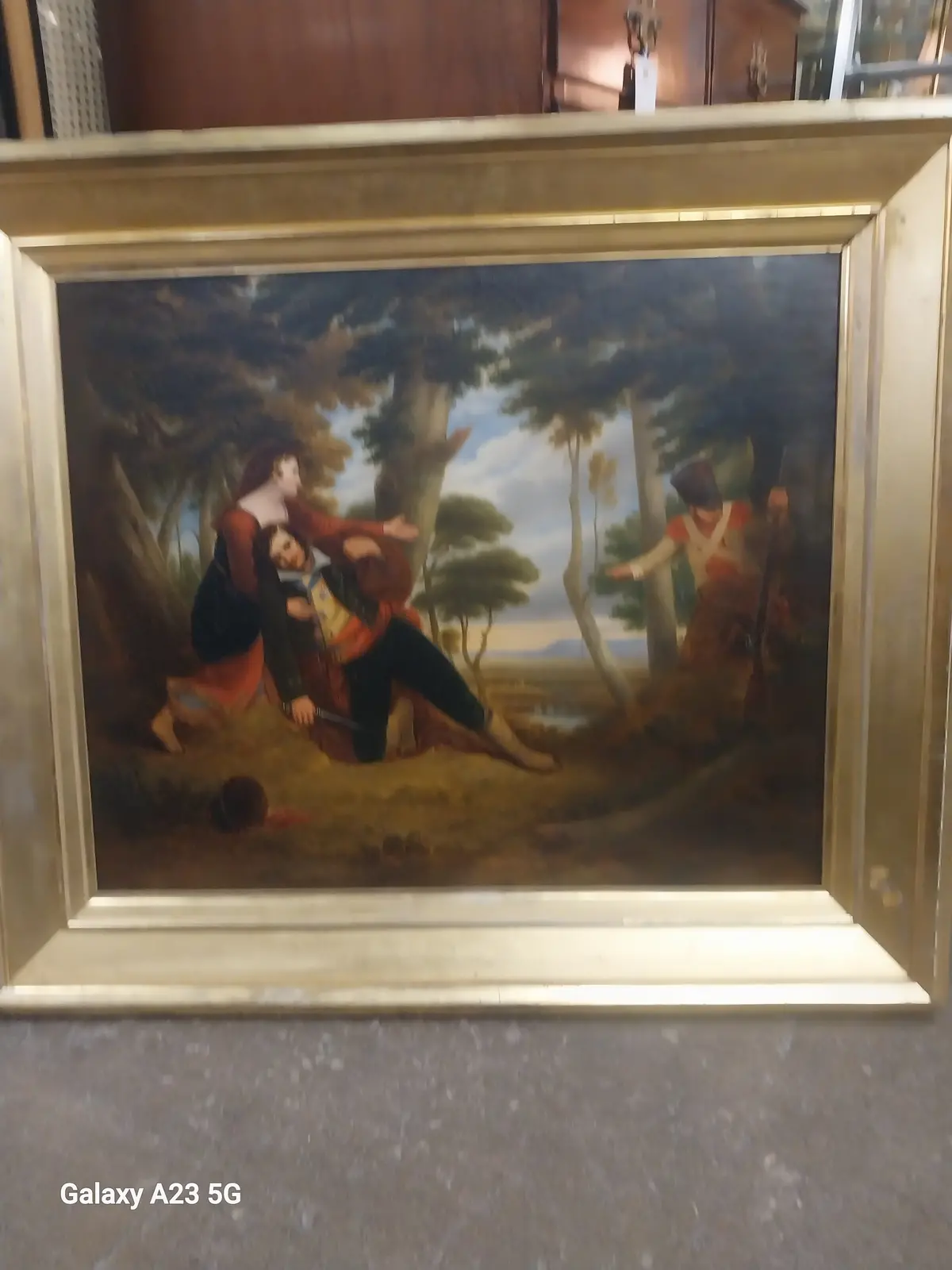 19Th Century Framed Oil Painting On Canvas "The Gendarme Are Coming" 1