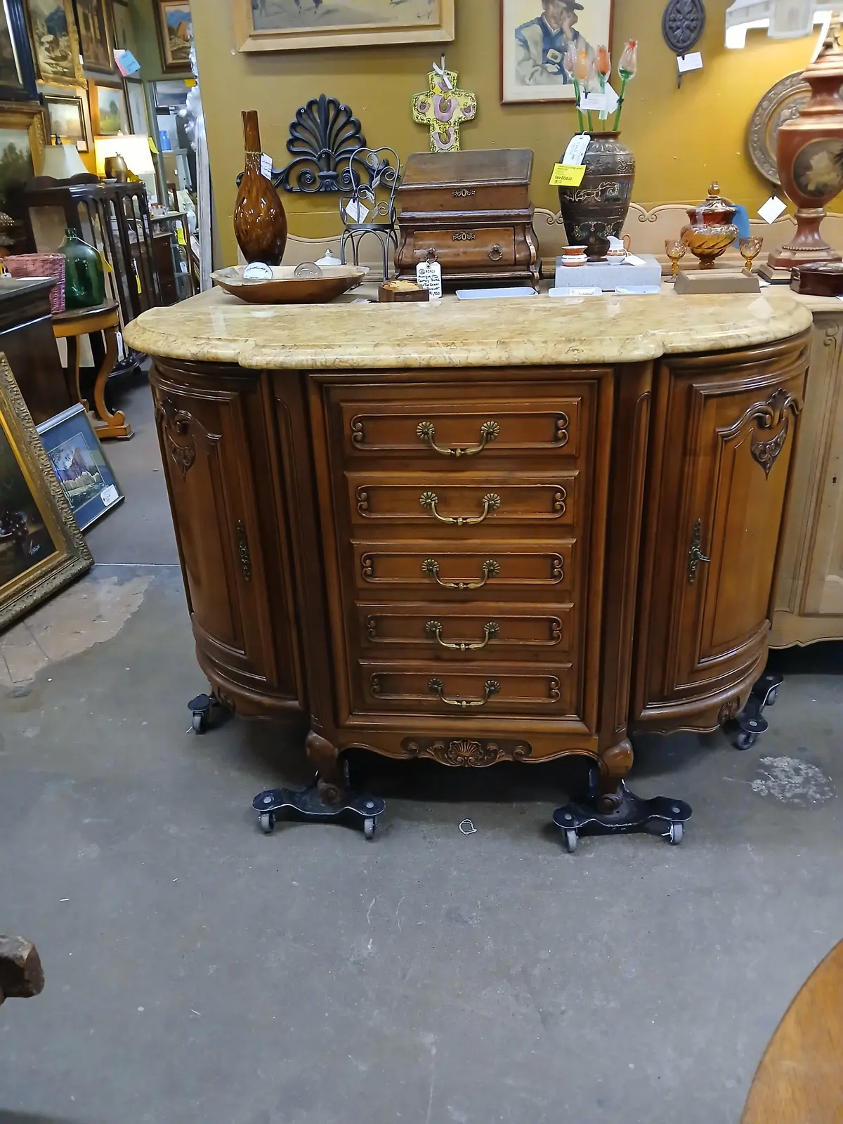 Louis Xv Cherry Server With Marble Top 1
