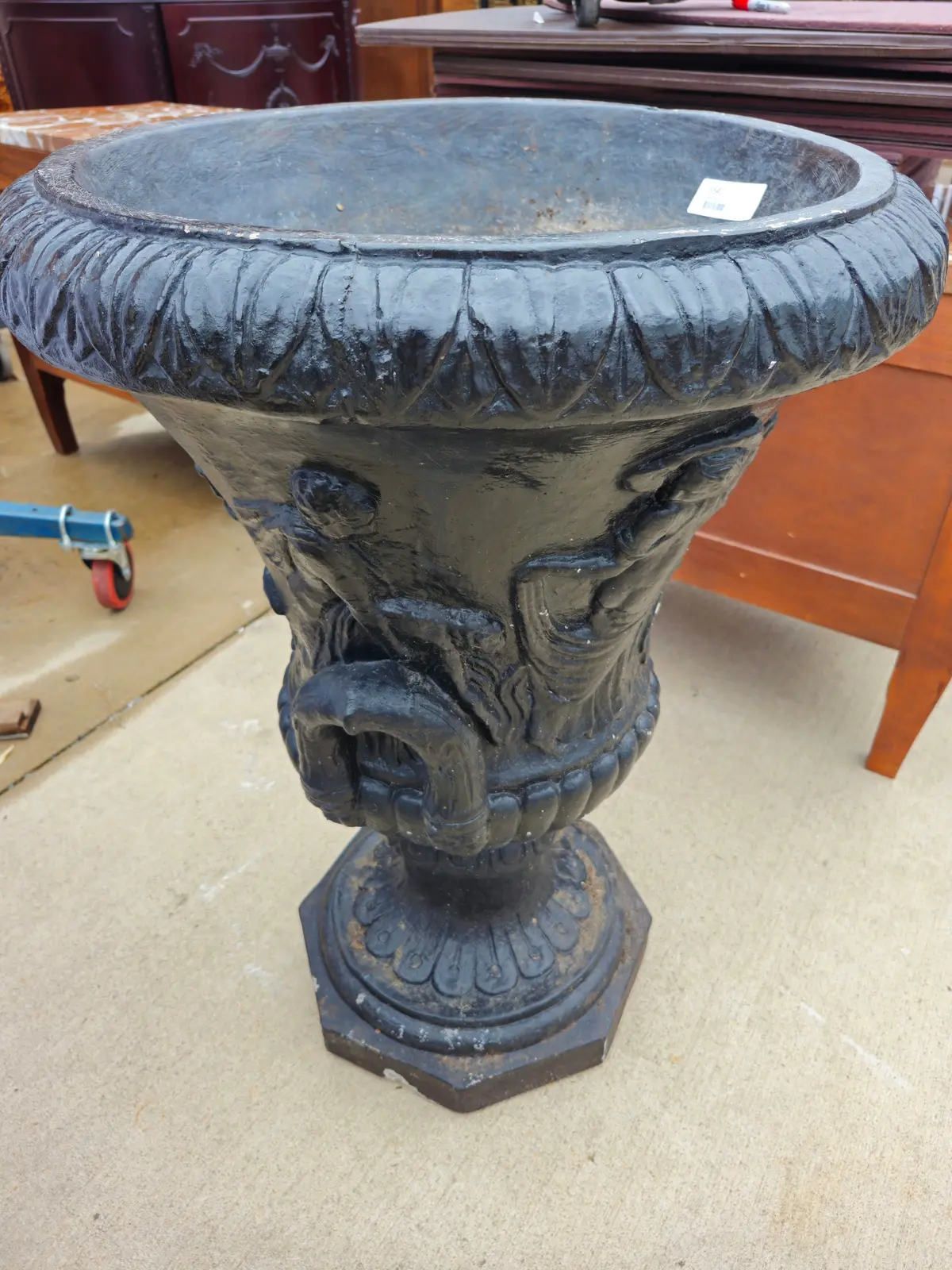Large Black Concrete Urn 1