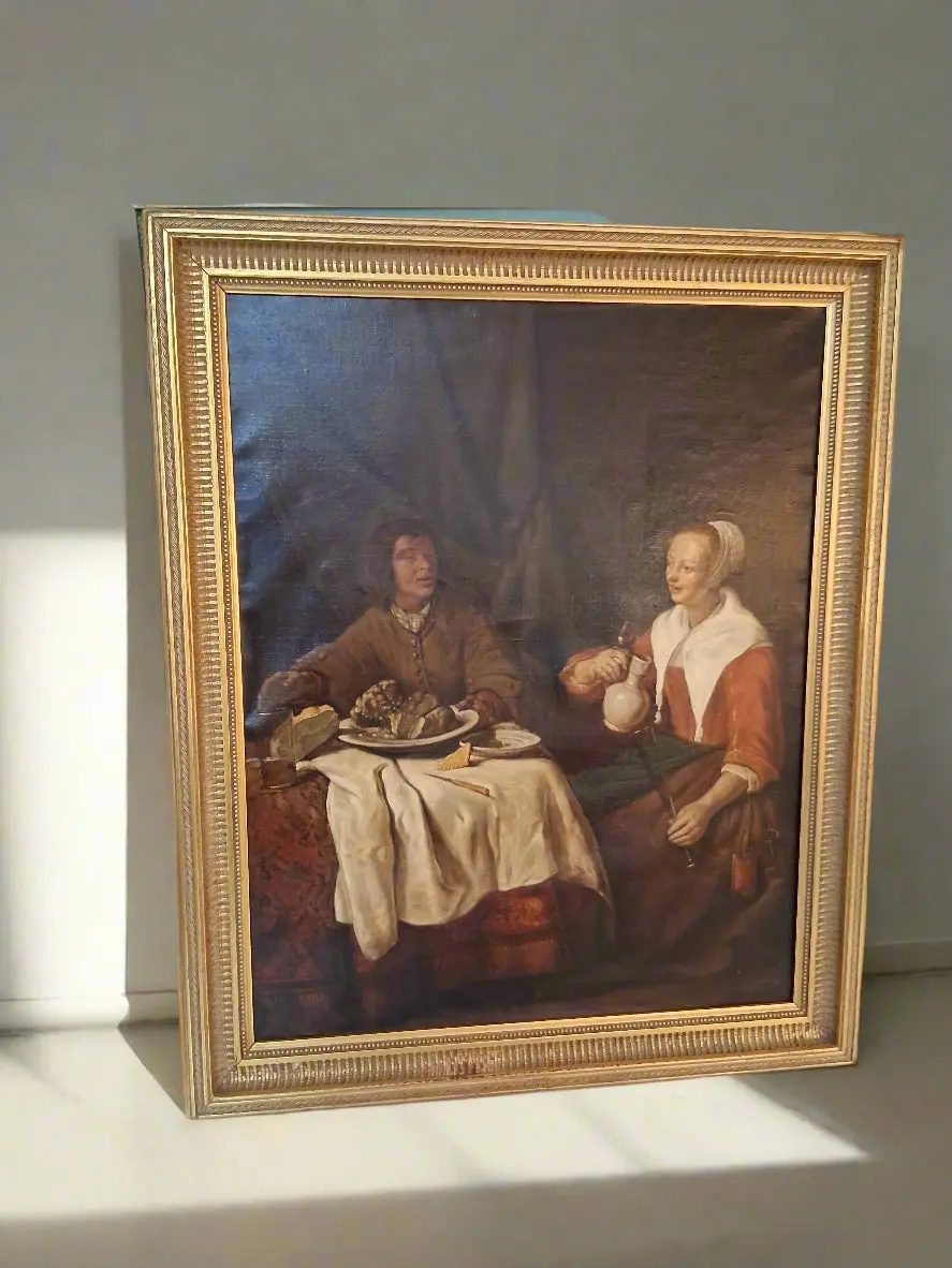Painting Of A Young Couple At Dinner 19Th Century 1