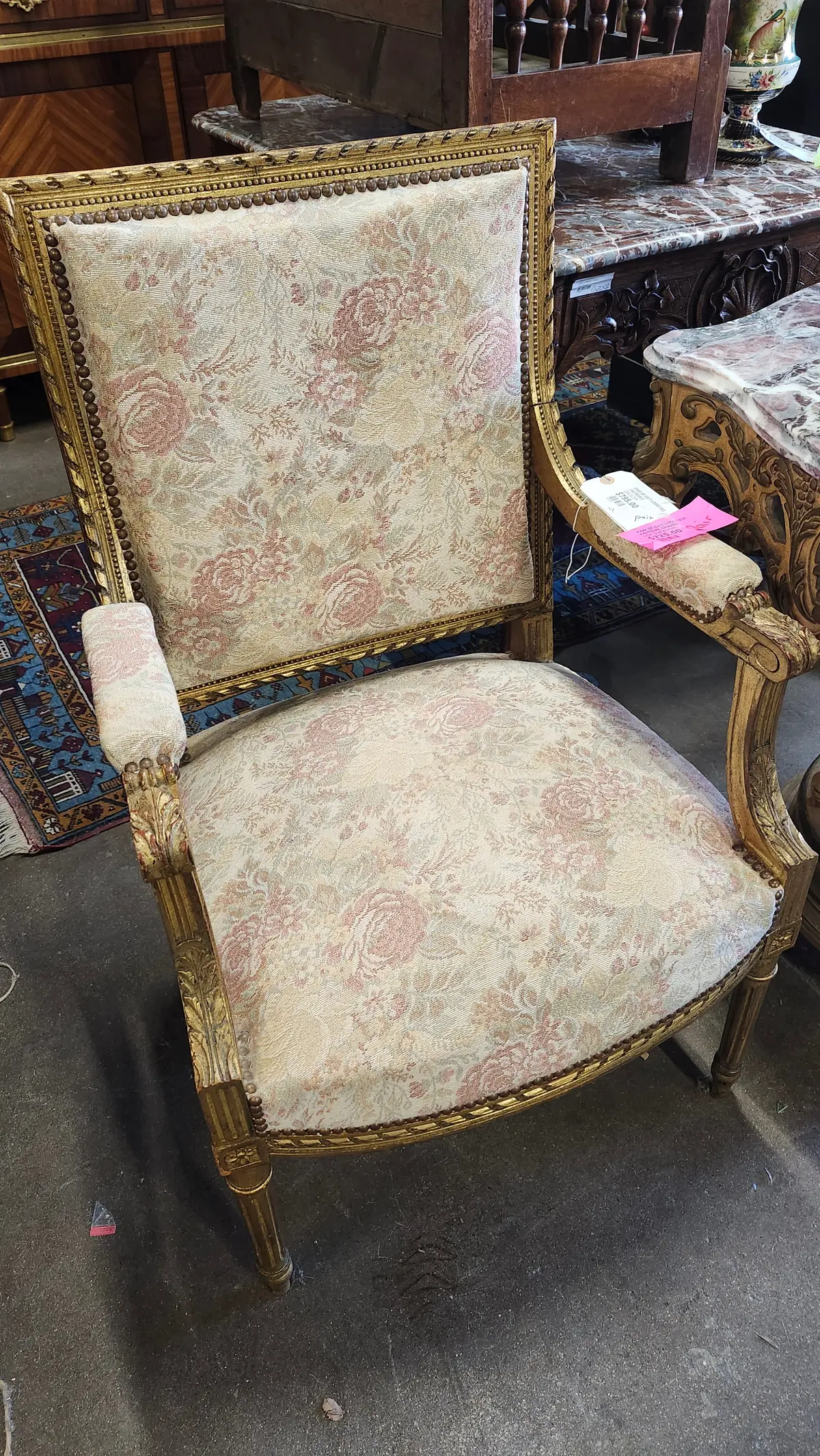 Pair Of Gilt Louis Xvi Fauteuil Chairs 1