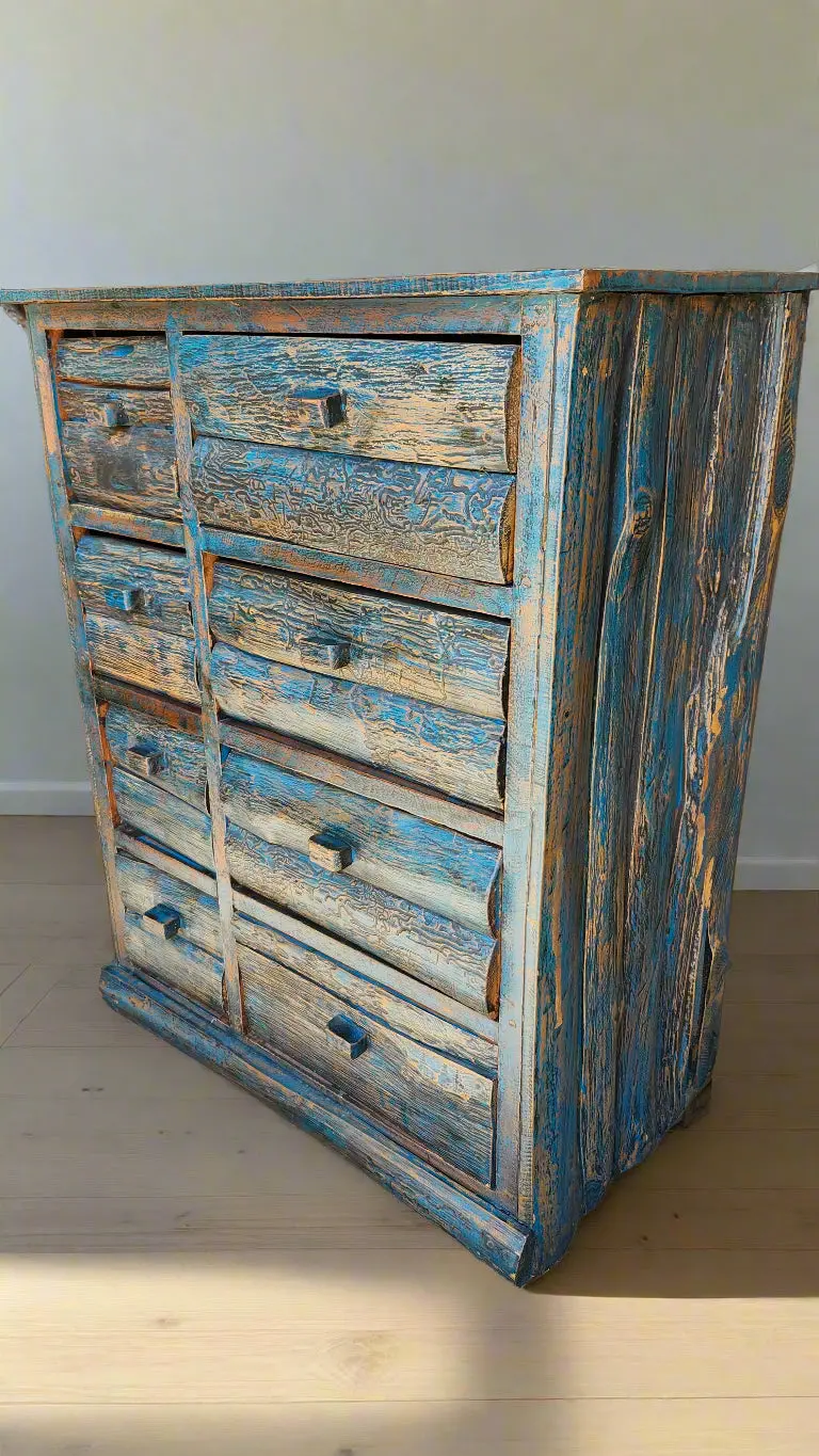 Rustic Blue Painted 8 Drawer Chest 1