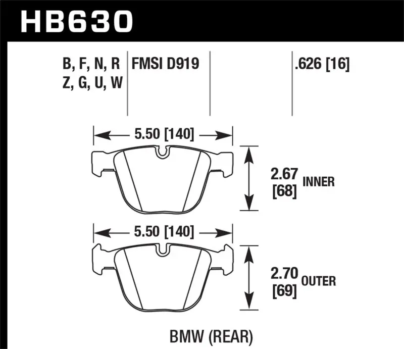 Hawk 04-10 Bmw 535I/545I/550I / 04-10 645Ci/650I /02-09 745I/745Li/750 Hp+ Street Brake Pads 1