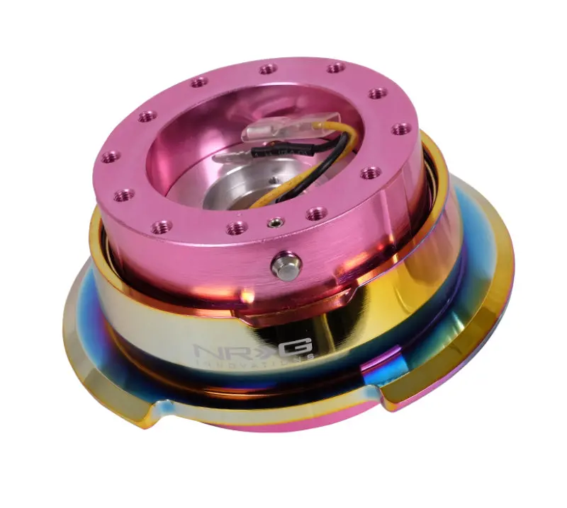 Nrg Quick Release Steering Hub — Gen 2.8 With Pink Housing And Neochrome Ring 1