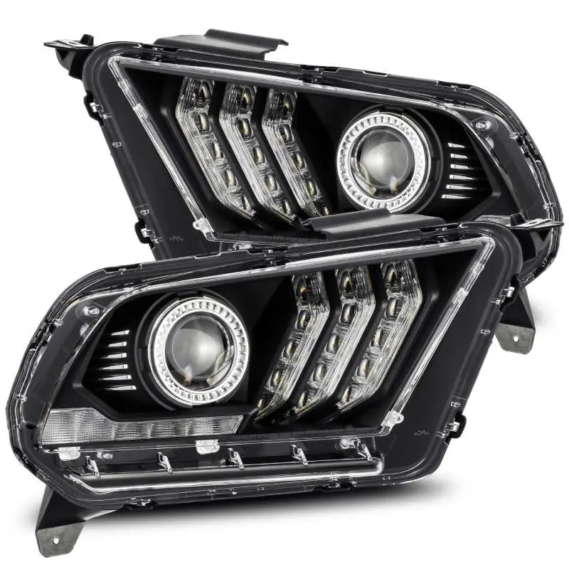 Alpharex 10-12 Ford Mustang Luxx Led Proj Headlights Plank Style Black W/Activ Light/Seq Signal 1