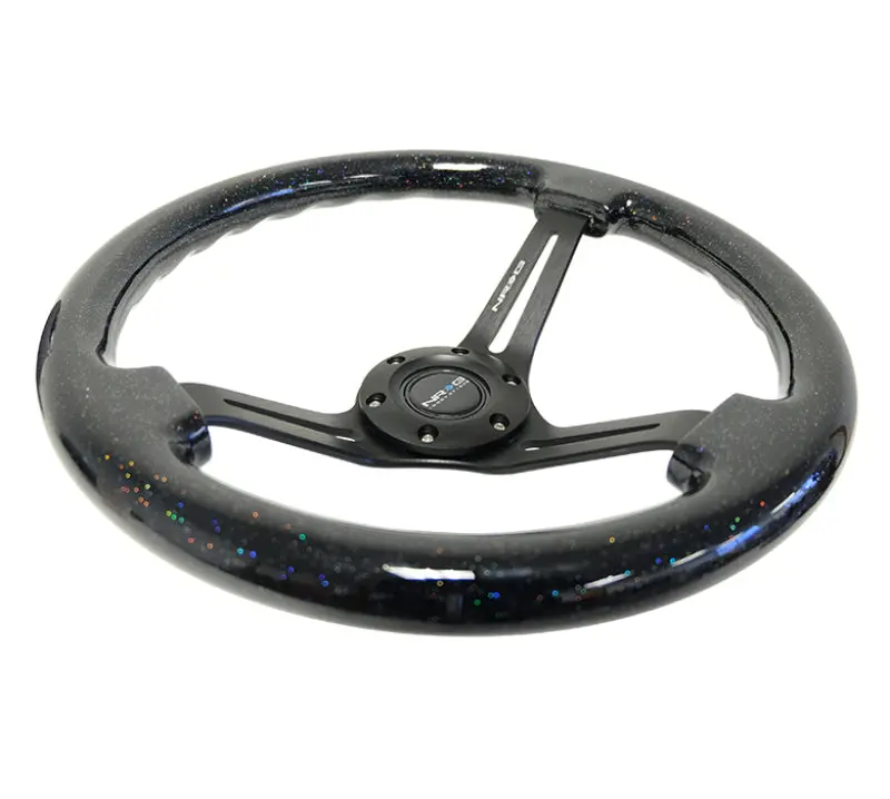 Nrg Reinforced 350Mm Steering Wheel – Black Matte Center With Multi-Color Flake Wood Rim 1